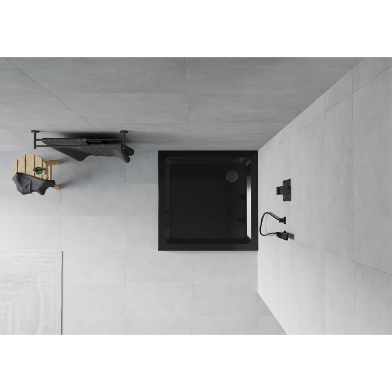 Mexen Flat ruutdušialus slim 70 x 70 cm, must, must sifoon - 40707070B