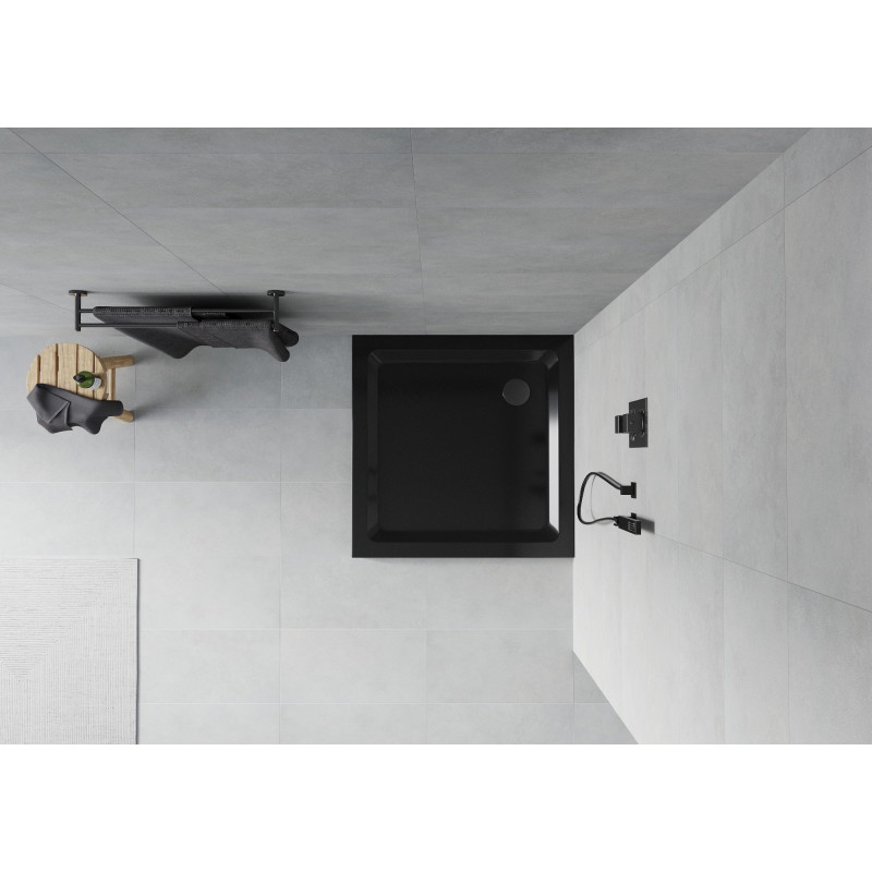 Mexen Flat square shower tray slim 70 x 70 cm, black, black siphon - 40707070B
