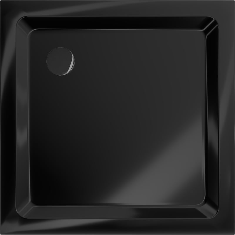 Mexen Flat square shower tray slim 70 x 70 cm, black, black siphon - 40707070B