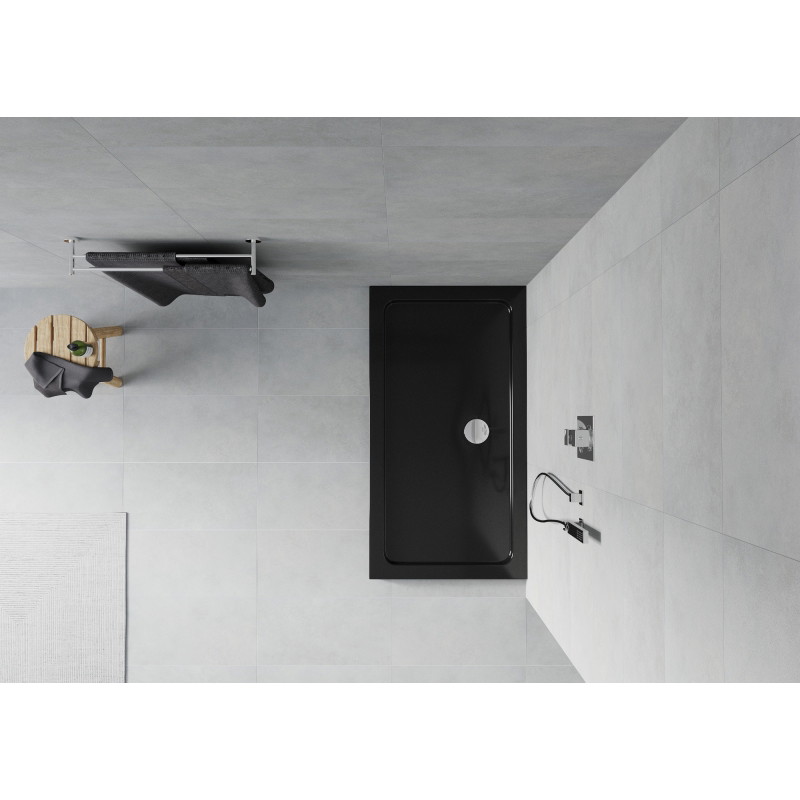 Mexen Flat rectangular slim shower tray 130 x 70 cm, black, chrome siphon - 40707013