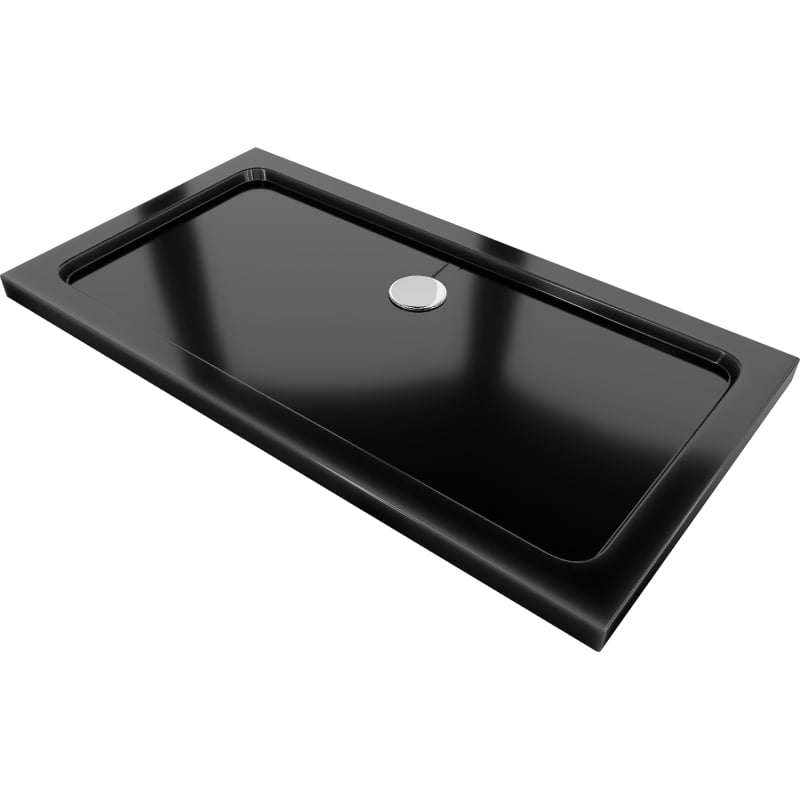 Mexen Flat rectangular slim shower tray 130 x 70 cm, black, chrome siphon - 40707013
