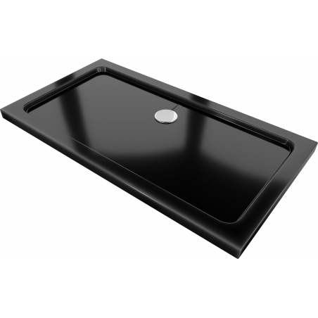 Mexen Flat rectangular slim shower tray 130 x 70 cm, black, chrome siphon - 40707013