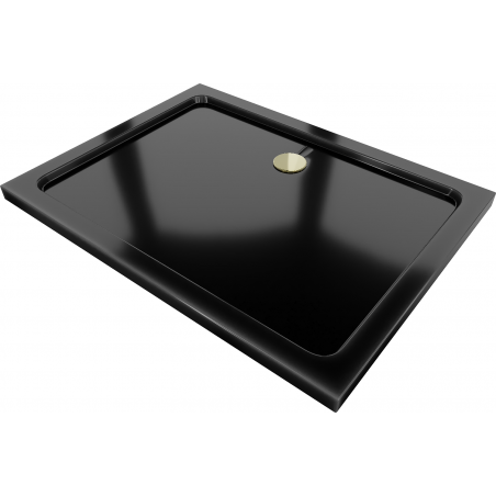 Mexen Flat õhuke ristkülikukujuline dušialus 90 x 70 cm, must, kuldne sifoon - 40707090G