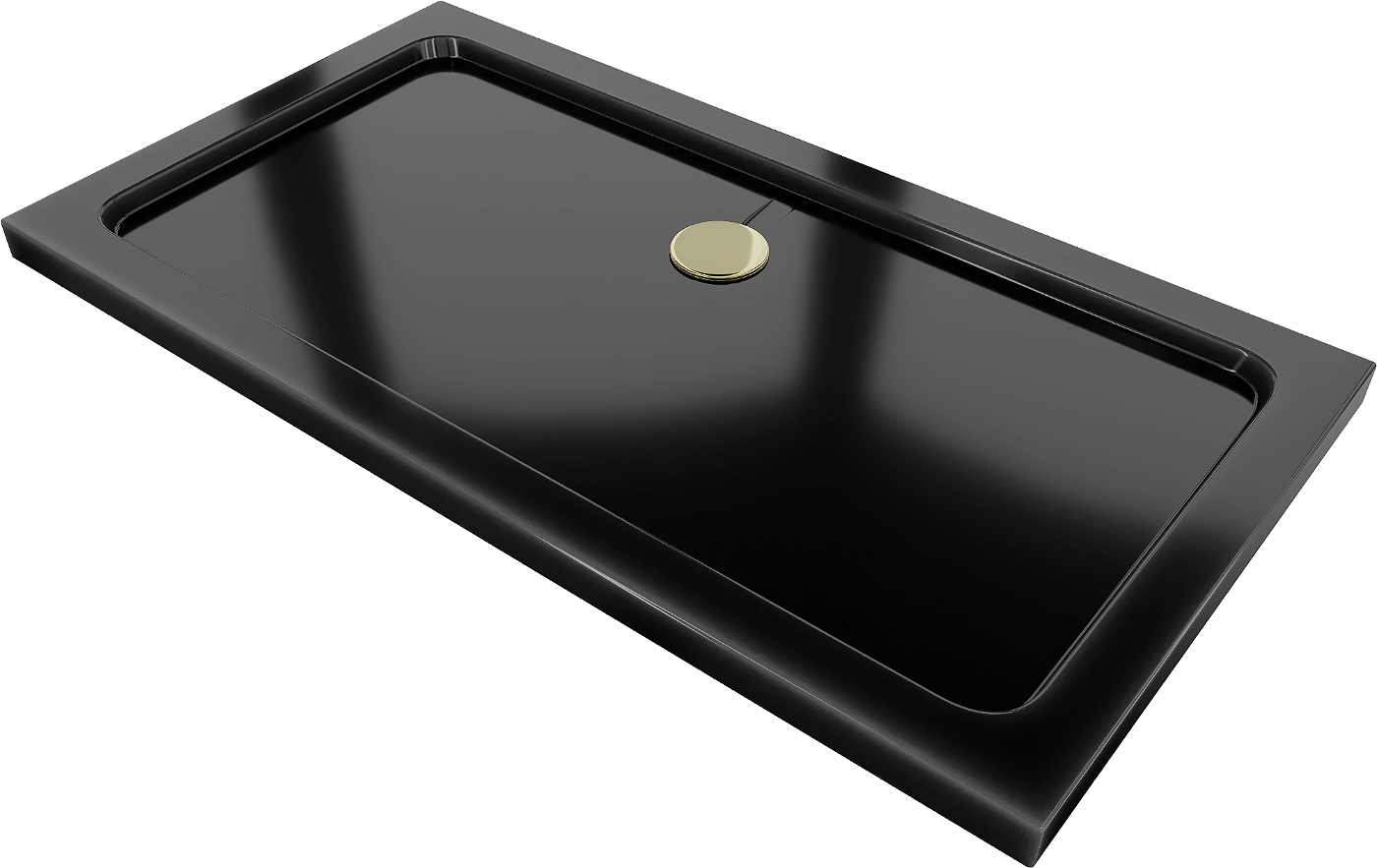Mexen Flat brodzik prostokątny slim 140 x 70 cm, czarny, syfon złoty - 40707014G