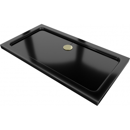 Mexen Flat rechteckige, schlanke Duschwanne 120 x 70 cm, schwarz, goldener Siphon - 40707012G