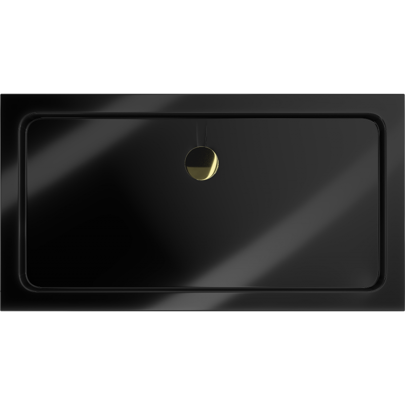 Mexen Flat rectangular slim shower tray 120 x 70 cm, black, gold siphon - 40707012G