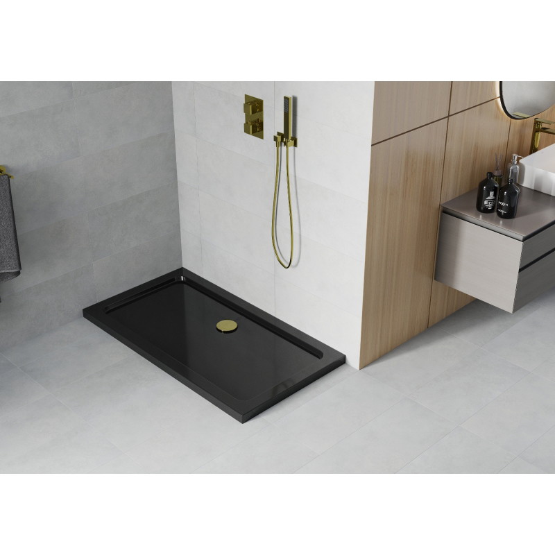 Mexen Flat ristkülikukujuline dušialus slim 120 x 70 cm, must, kuldne sifoon - 40707012G