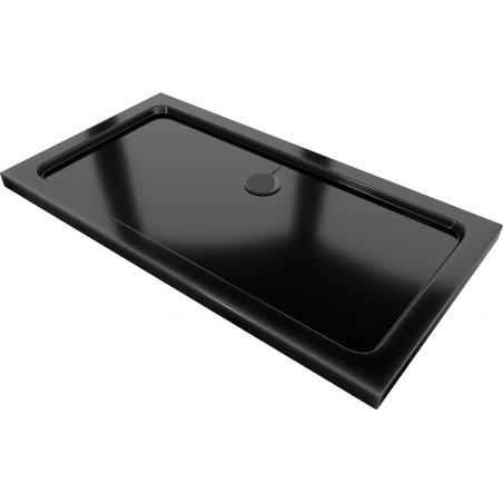 Mexen Flat rectangular slim shower tray 130 x 70 cm, black, black siphon - 40707013B