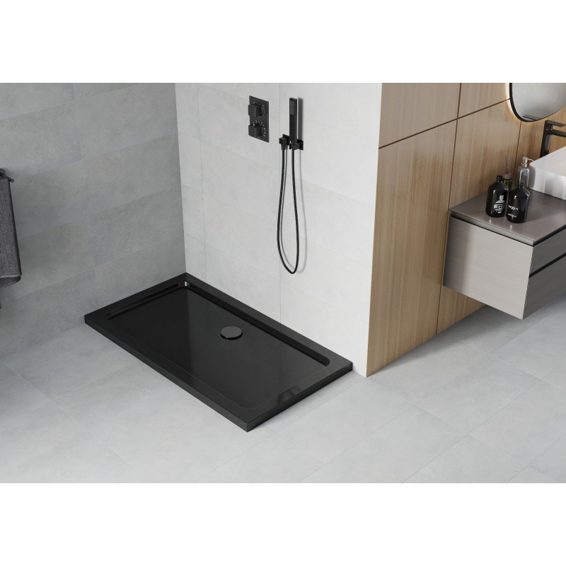 Mexen Flat ristkülikukujuline dušialus slim 130 x 70 cm, must, must sifoon - 40707013B