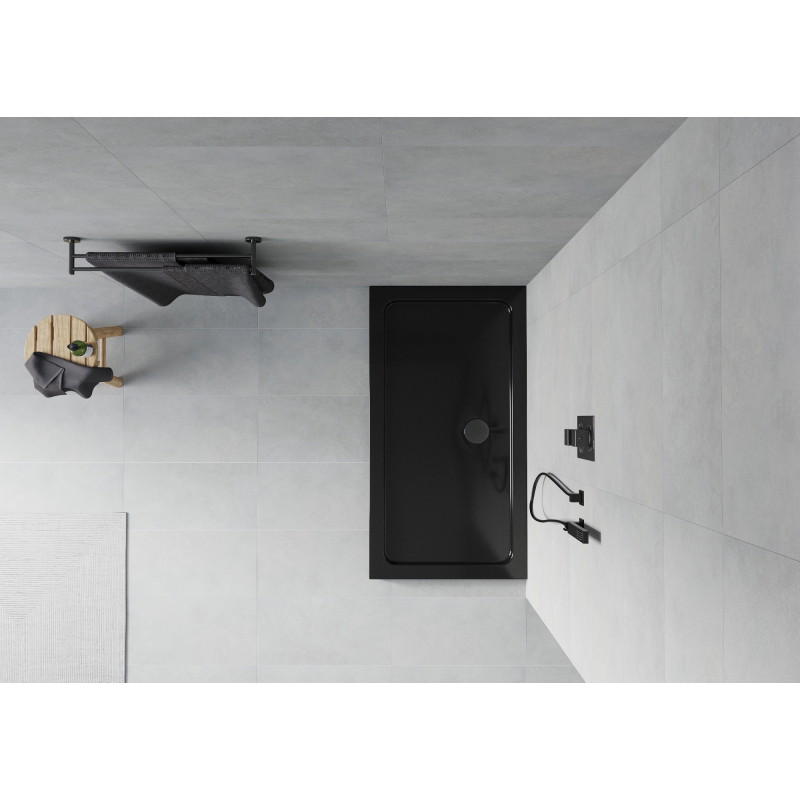 Mexen Flat rectangular slim shower tray 130 x 70 cm, black, black siphon - 40707013B