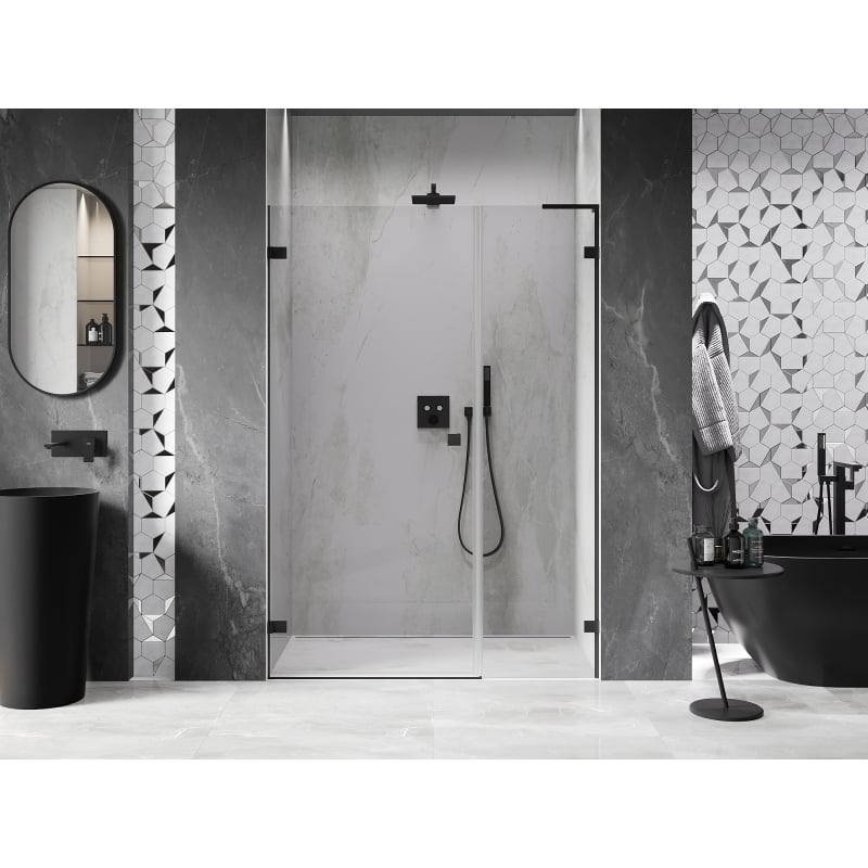 Mexen Lunar-B L Left Hinged Shower Doors 130 cm, Transparent, Black - 832SL-130-050-70-00-L