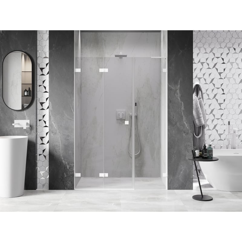 Mexen Lunar-F L drzwi prysznicowe składane lewe 140 cm, transparent, białe - 836SL-140-050-20-00-L