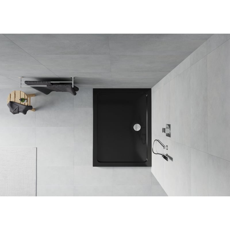 Mexen Flat ristkülikukujuline dušinurk slim 110 x 90 cm, must, kroomitud sifoon - 40709011