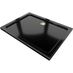 Mexen Flat brodzik prostokątny slim 130 x 80 cm, czarny, syfon złoty - 40708013G