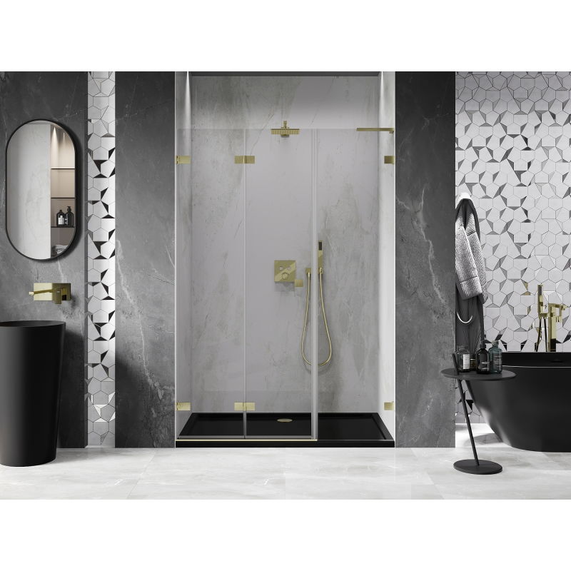 Mexen Lunar-F L folding shower door left 130 cm, transparent, brushed gold - 836SL-130-050-55-00-L