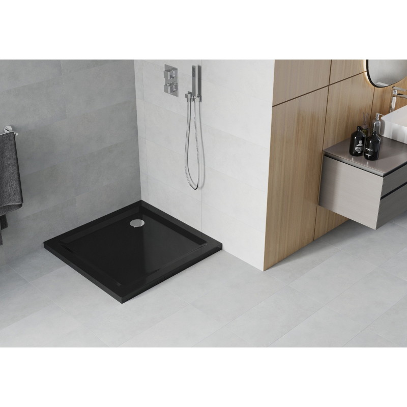 Mexen Flat Quadratische Duschwanne Slim 100 x 100 cm, schwarz, Siphon Chrom - 40701010