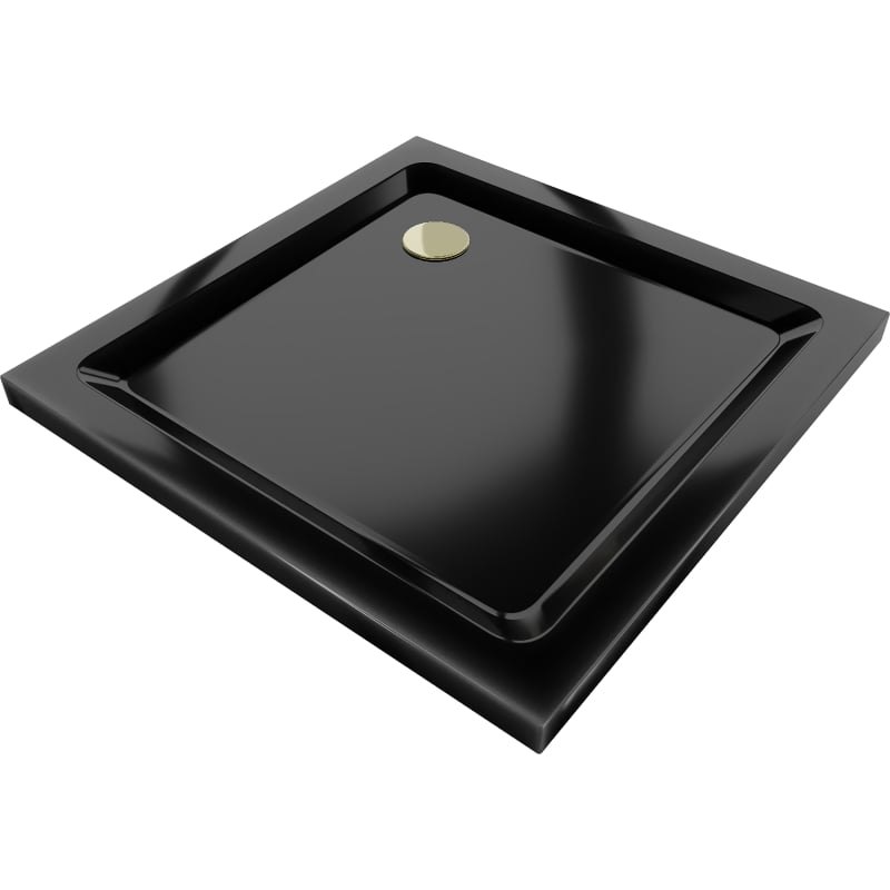 Mexen Flat ruudukujuline dušialus slim 100 x 100 cm, must, kuldne sifoon - 40701010G