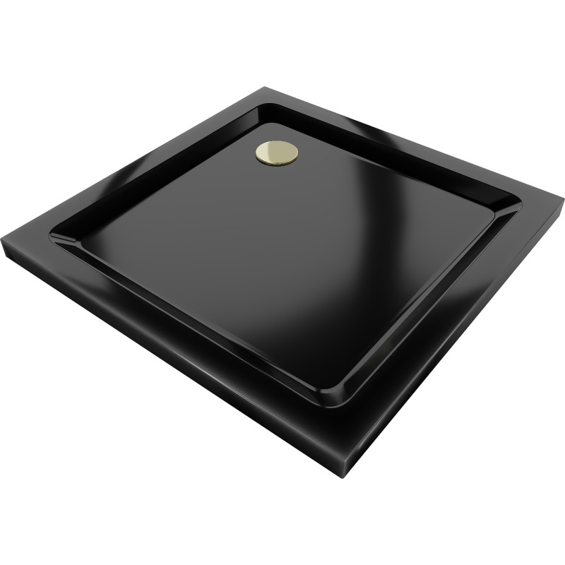 Mexen Flat square shower tray slim 100 x 100 cm, black, gold drain - 40701010G