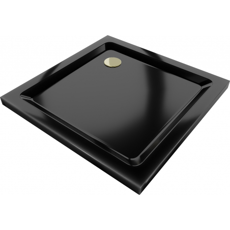 Mexen Flat brodzik kwadratowy slim 100 x 100 cm, czarny, syfon złoty- 40701010G
