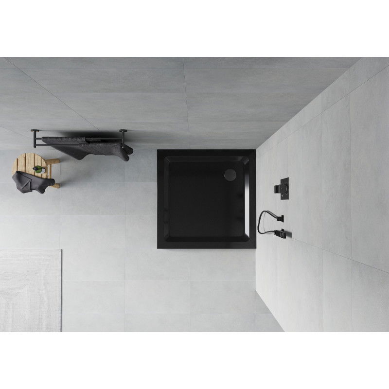 Mexen Flat receveur de douche carré slim 100 x 100 cm, noir, siphon noir - 40701010B