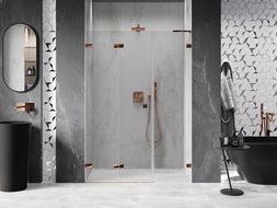 Mexen Lunar-F L folding shower door left 125 cm, transparent, rose gold - 836SL-125-050-60-00-L