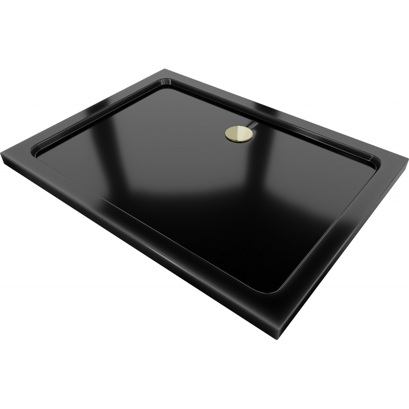 Mexen Flat rectangular slim shower tray 120 x 100 cm, black, gold siphon - 40701012G