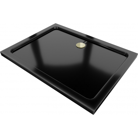 Mexen Flat rectangular slim shower tray 120 x 100 cm, black, gold siphon - 40701012G