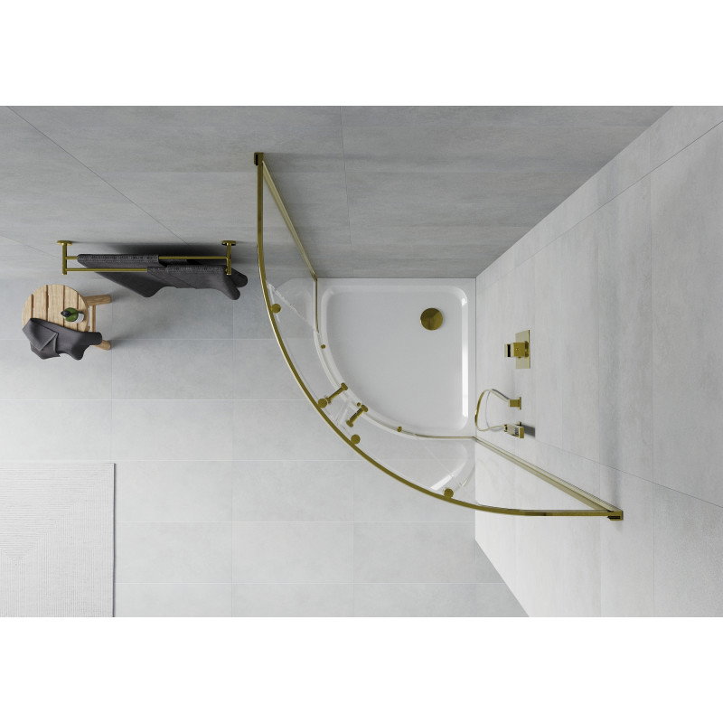 Mexen Rio polkrožna tuš kabina 80 x 80 cm, prozorna, zlata + Flat tuš kad, bela - 863-080-080-50-00-4110G