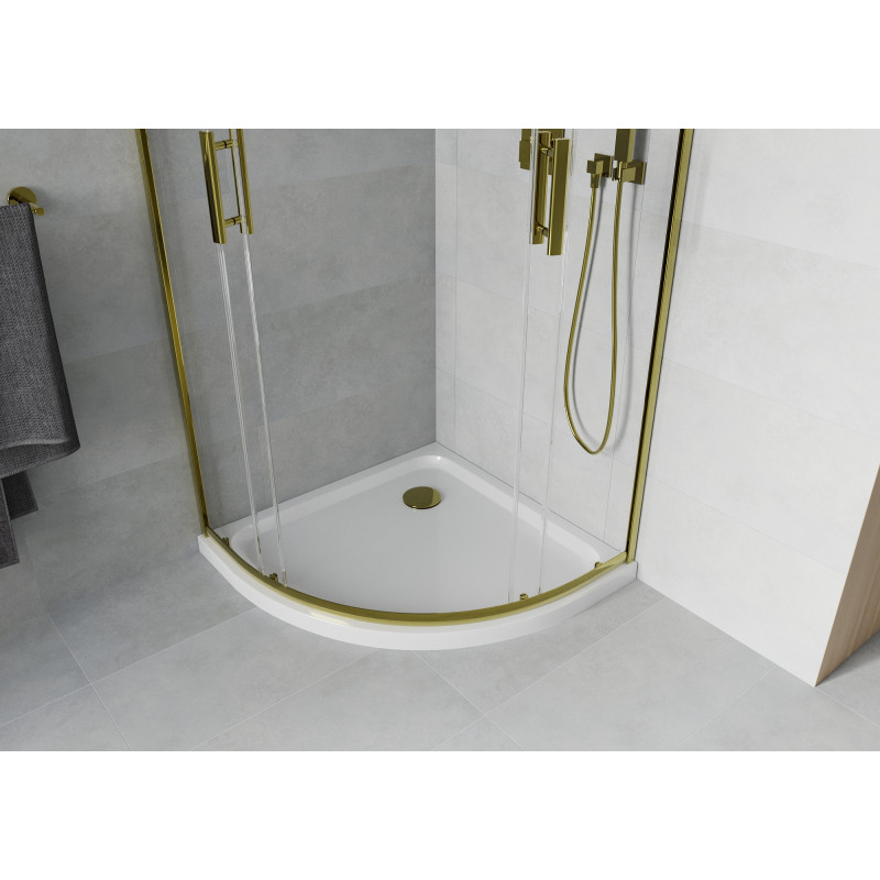 Mexen Rio half-ronde douchecabine 80 x 80 cm, transparant, goud + Flat douchebak, wit - 863-080-080-50-00-4110G
