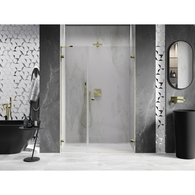 Mexen Lunar-B desna zaokretna tuš vrata 130 cm, prozirna, zlatna - 832S-130-050-50-00-P