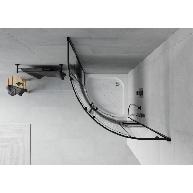 Mexen Rio cabine de douche semi-circulaire 70 x 70 cm, rayures noires, noire + receveur, blanc - 863-070-070-70-20-4710