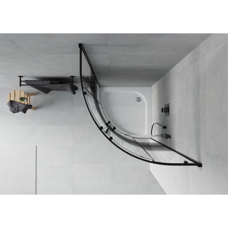 Mexen Rio Semi-circular shower cabin 80 x 80 cm, black stripes, black + tray, white - 863-080-080-70-20-4710