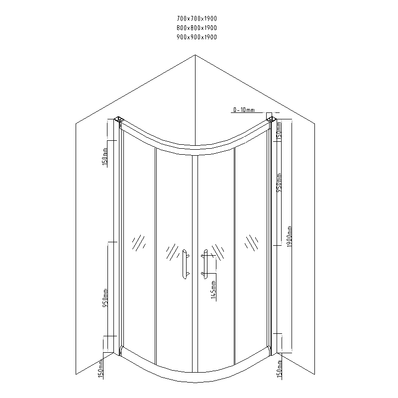 Mexen Rio cabina de ducha semicircular 90 x 90 cm, franjas negras, negro + bandeja de ducha, blanco - 863-090-090-70-20-4710