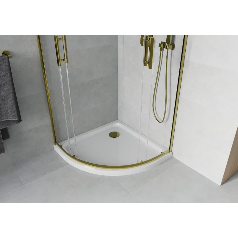 Mexen Rio semi-circular shower cabin 90 x 90 cm, transparent, gold + Flat shower tray, white - 863-090-090-50-00-4110G