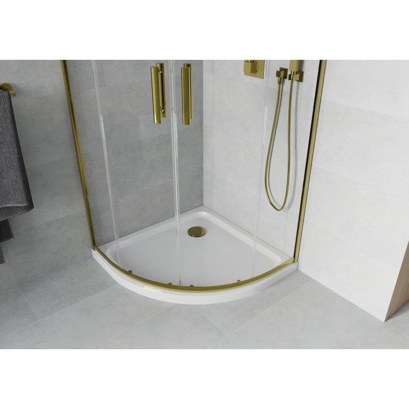 Mexen Rio semi-circular shower cabin 90 x 90 cm, transparent, gold + Flat shower tray, white - 863-090-090-50-00-4110G