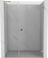 Mexen Lunar-B L desna preklopna tuš vrata 140 cm, prozirna, zlatna - 832SL-140-050-50-00-P