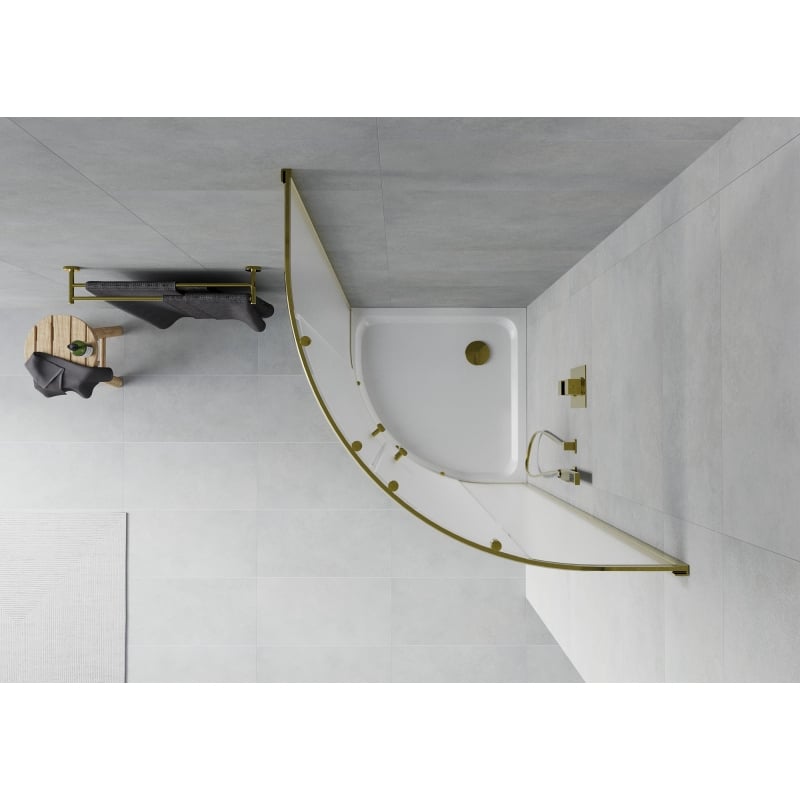 Mexen Rio semi-circular shower cabin 80 x 80 cm, frosted, gold + Flat shower tray, white - 863-080-080-50-30-4110G