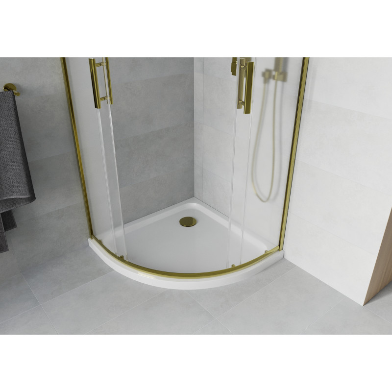 Mexen Rio cabine de douche semi-circulaire 80 x 80 cm, givre, or + receveur Flat, blanc - 863-080-080-50-30-4110G