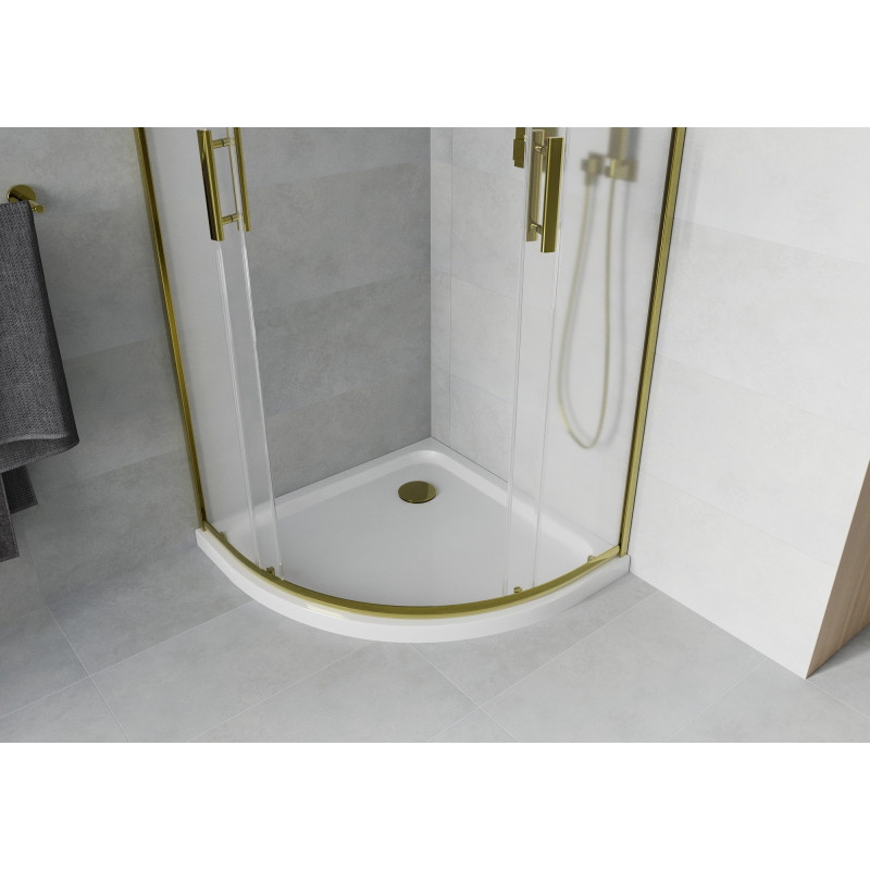 Mexen Rio halfronde douchecabine 80 x 80 cm, matglas, goud + Flat douchebak, wit - 863-080-080-50-30-4110G
