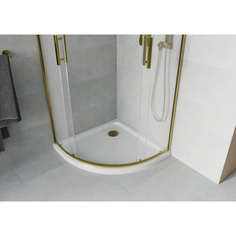 Mexen Rio semi-circular shower cabin 80 x 80 cm, frosted, gold + Flat shower tray, white - 863-080-080-50-30-4110G