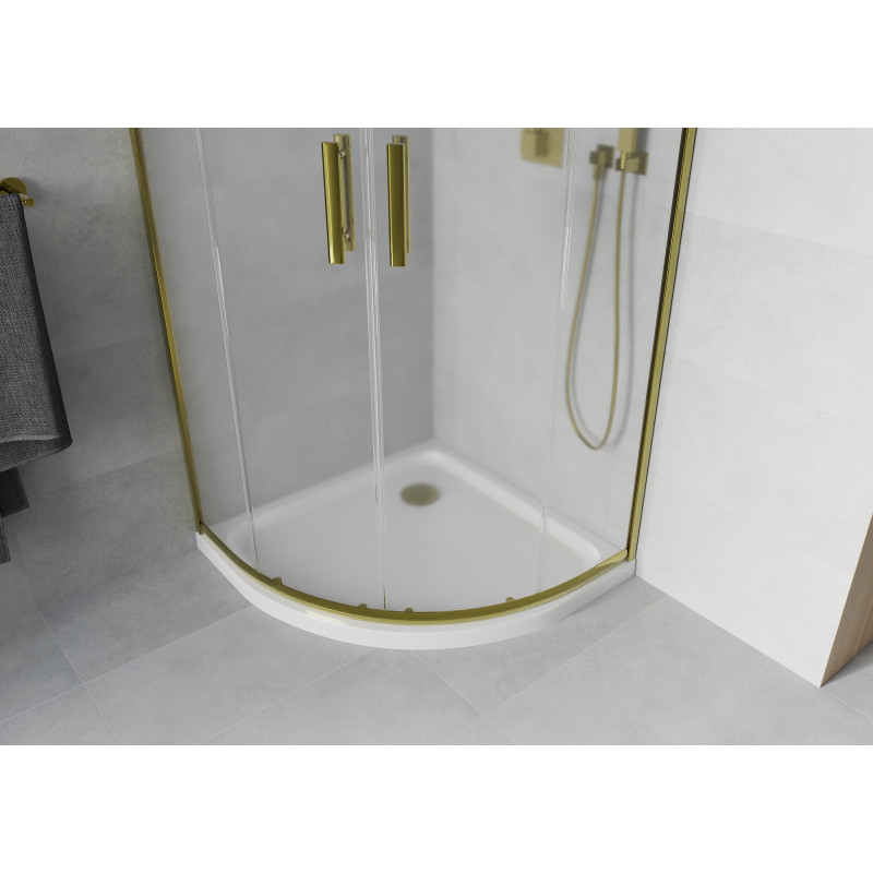 Mexen Rio Duschkabine halbrund 80 x 80 cm, mattiert, gold + Duschwanne Flat, weiß - 863-080-080-50-30-4110G