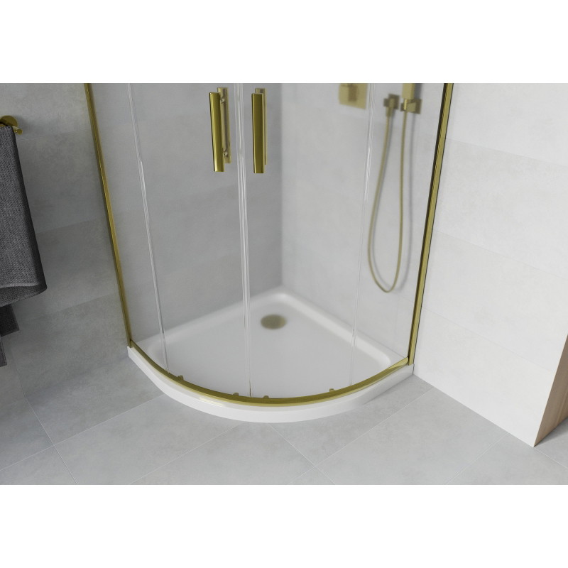 Mexen Rio kabina prysznicowa półokrągła 90 x 90 cm, szron, złota + brodzik Flat, biały - 863-090-090-50-30-4110G