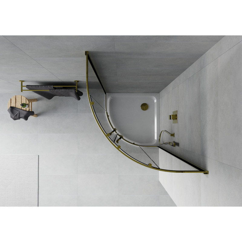 Mexen Rio Halbrunde Duschkabine 80 x 80 cm, Grafit, Gold + Flat-Duschwanne, Weiß - 863-080-080-50-40-4110G