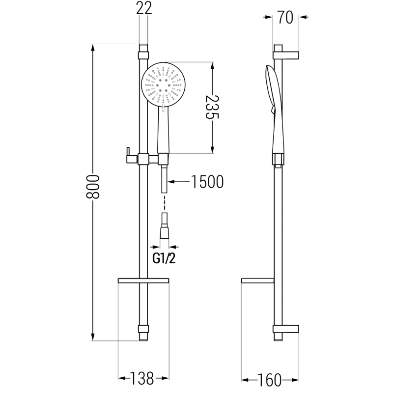 Mexen DQ67 Sliding Shower Set, Black - 785674581-70