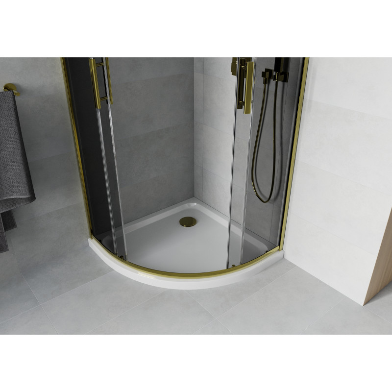 Mexen Rio halfronde douchecabine 90 x 90 cm, grafiet, goud + Flat douchebak, wit - 863-090-090-50-40-4110G