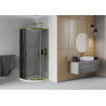 Mexen Rio Halbrunde Duschkabine 90 x 90 cm, Graphit, Gold + Flat Duschwanne, Weiß - 863-090-090-50-40-4110G