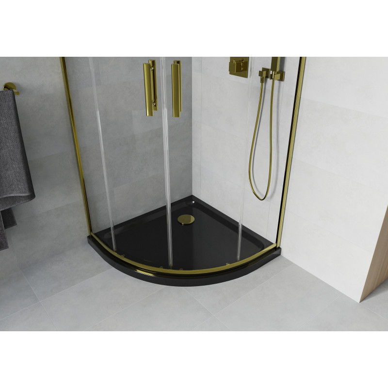 Mexen Rio halfronde douchecabine 90 x 90 cm, transparant, goudkleurig + Flat douchebak, zwart - 863-090-090-50-00-4170G