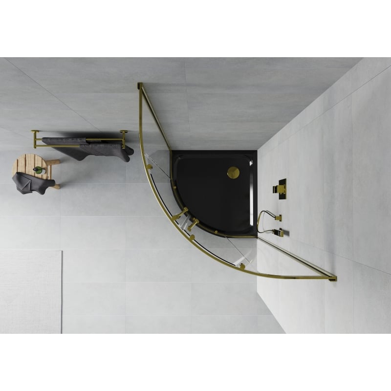 Mexen Rio semi-circular shower cabin 90 x 90 cm, transparent, gold + Flat tray, black - 863-090-090-50-00-4170G