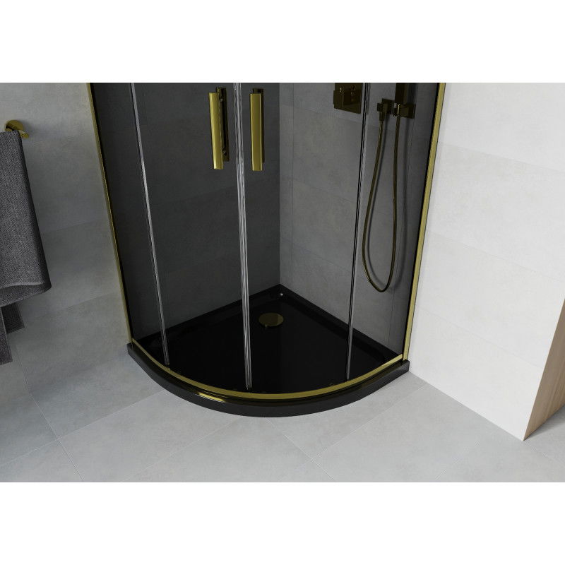 Mexen Rio cabina doccia semicircolare 80 x 80 cm, grafite, oro + piatto Flat, nero - 863-080-080-50-40-4170G