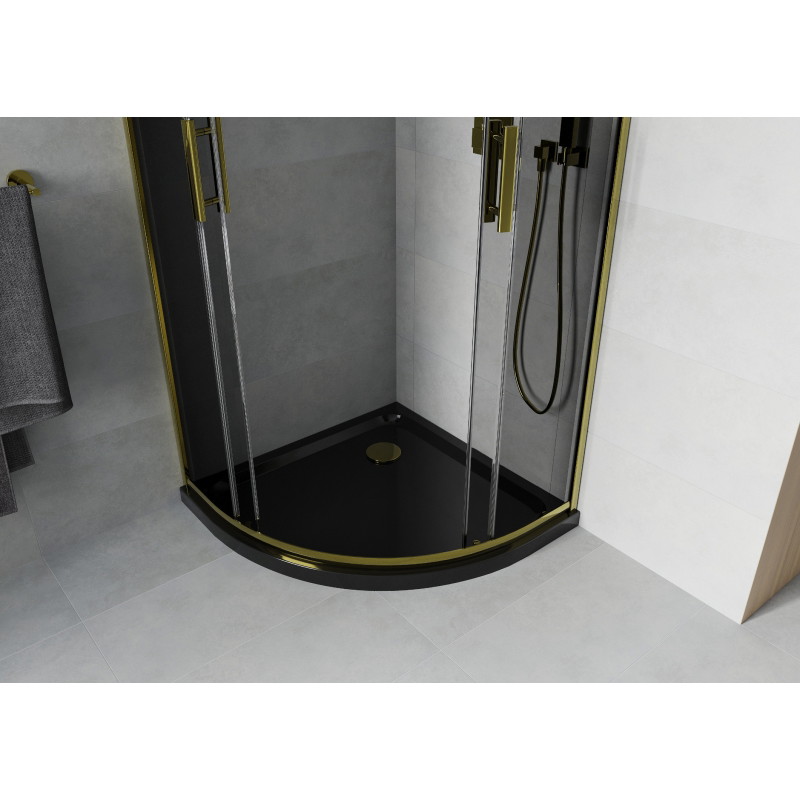 Mexen Rio halfronde douchecabine 80 x 80 cm, grafiet, goud + Flat, zwarte douchebak - 863-080-080-50-40-4170G